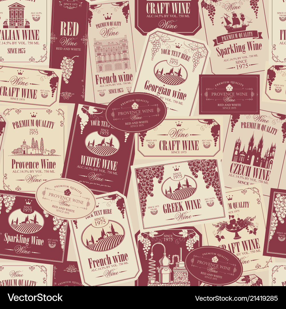 Seamless pattern with various wine labels Seamless pattern with various wine labels vector image