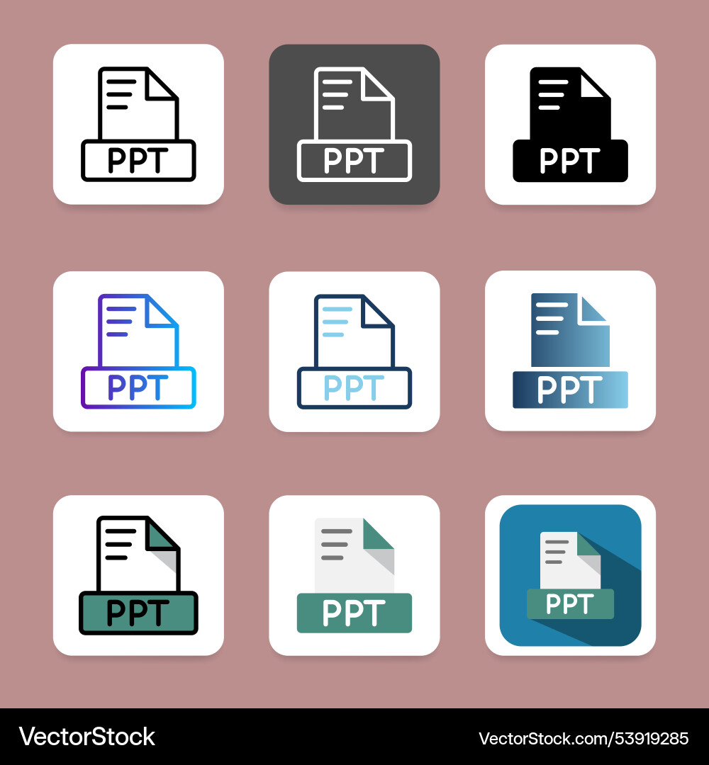 Set ppt icons file format with elegant color vector image