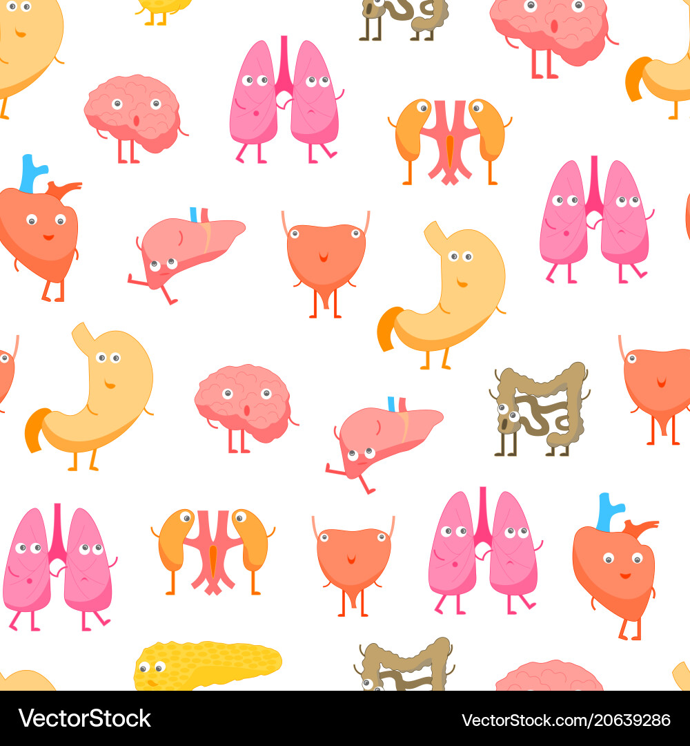 Cartoon internal organs funny emotions seamless Cartoon internal organs funny emotions seamless vector image