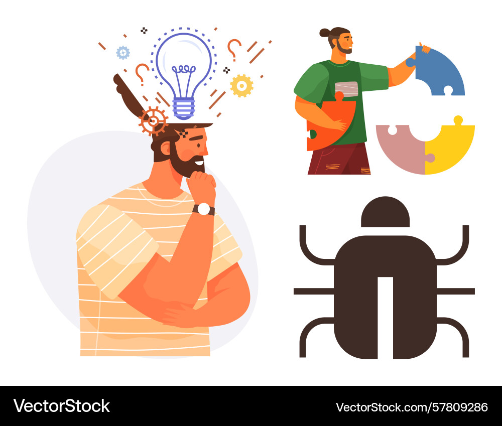 Problem-solving process with creativity teamwork vector image