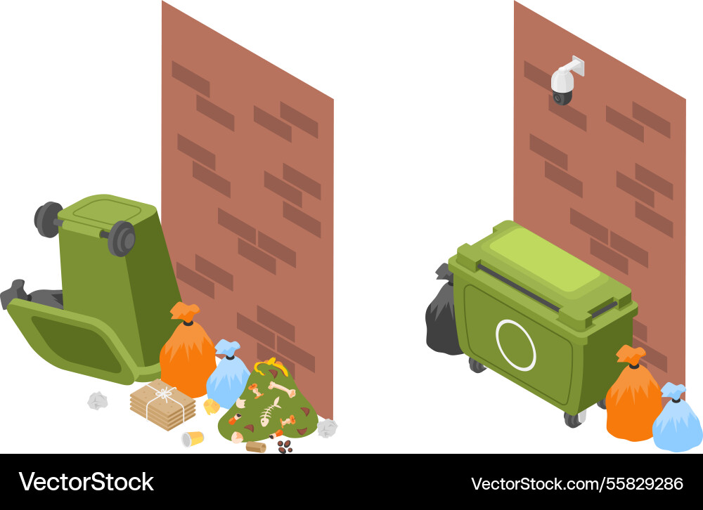 Public garbage with and without video surveillance Public garbage with and without video surveillance vector image