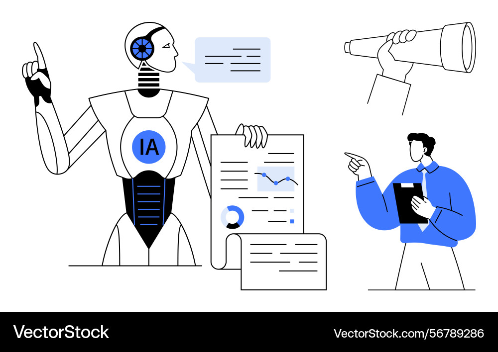 Robot presenting data insights to a professional Vector Image