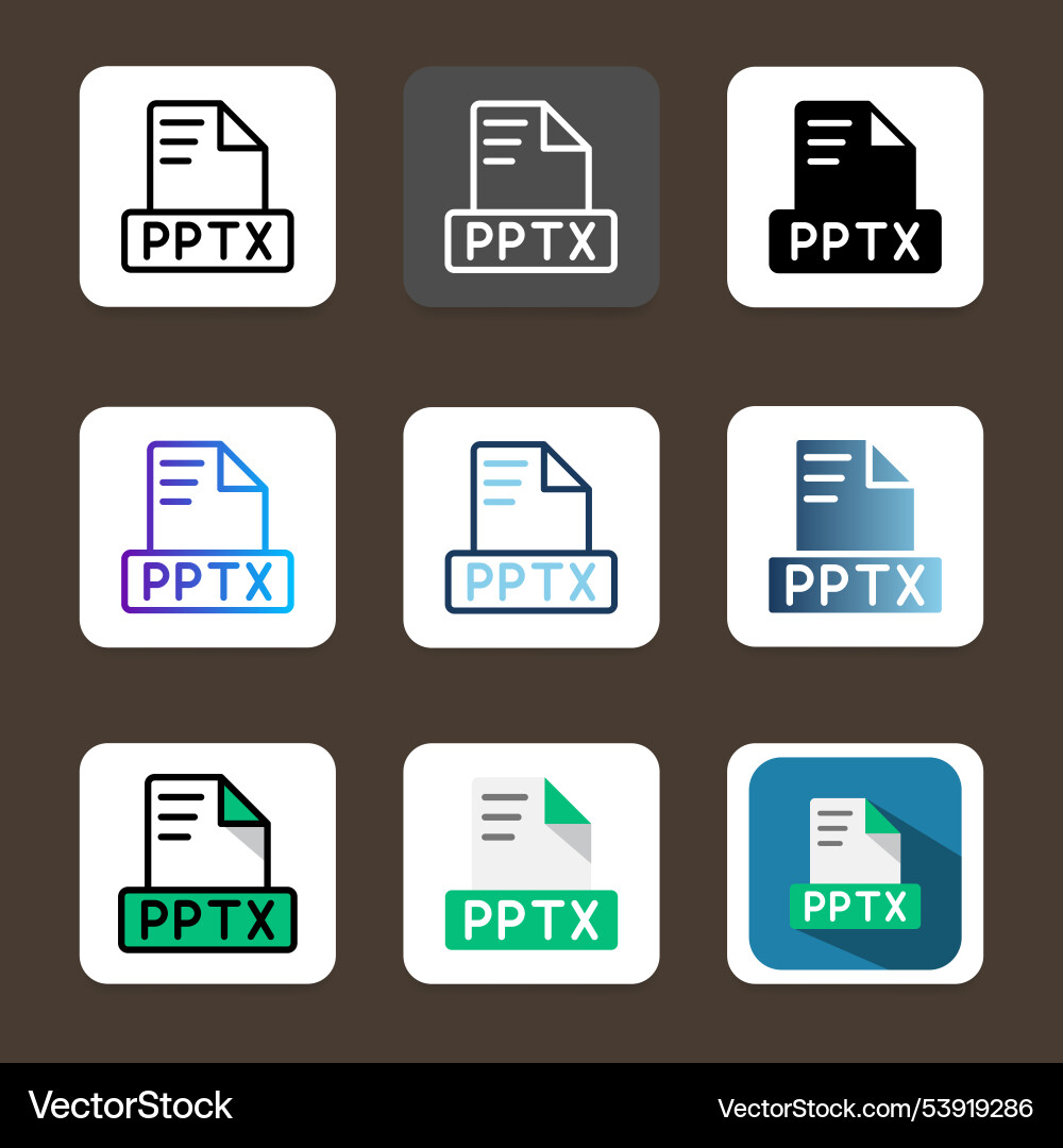 Set pptx icons file format suitable vector image