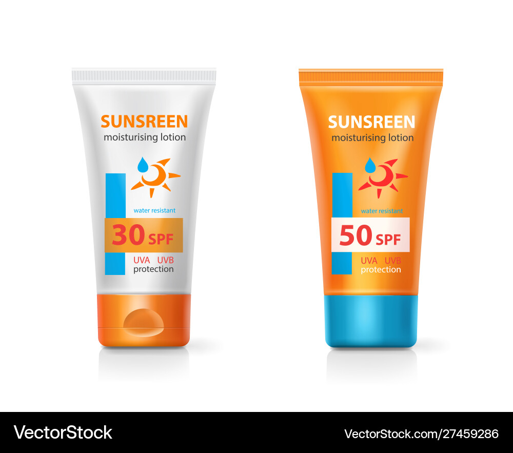 Sunblock lotion packages sunscreen protection vector image