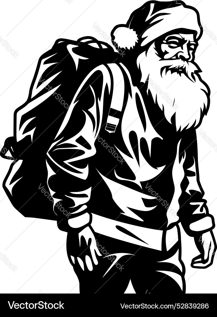 Tired santa laden shoulder emblem santas load Tired santa laden shoulder emblem santas load vector image