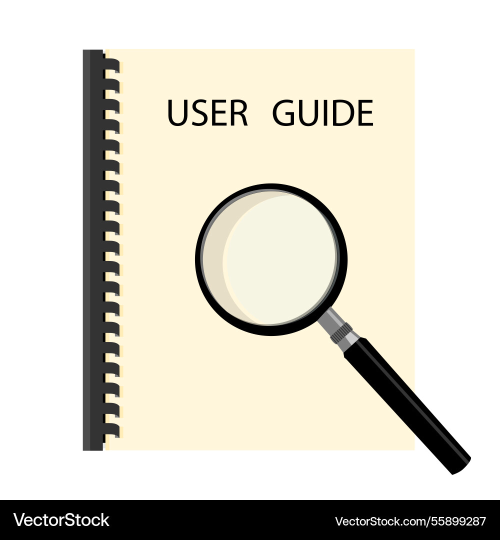 User guide book with magnifying glass instruction User guide book with magnifying glass instruction vector image