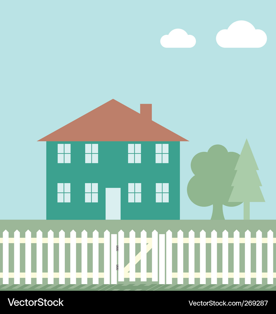 White Picket Fence Home Vektorbild
