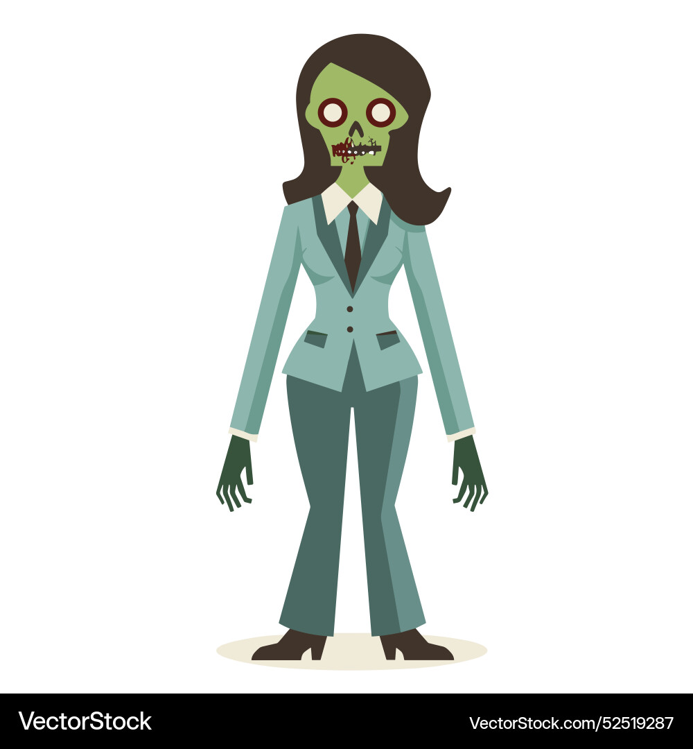 Zombie businesswoman standing cartoon undead Zombie businesswoman standing cartoon undead vector image