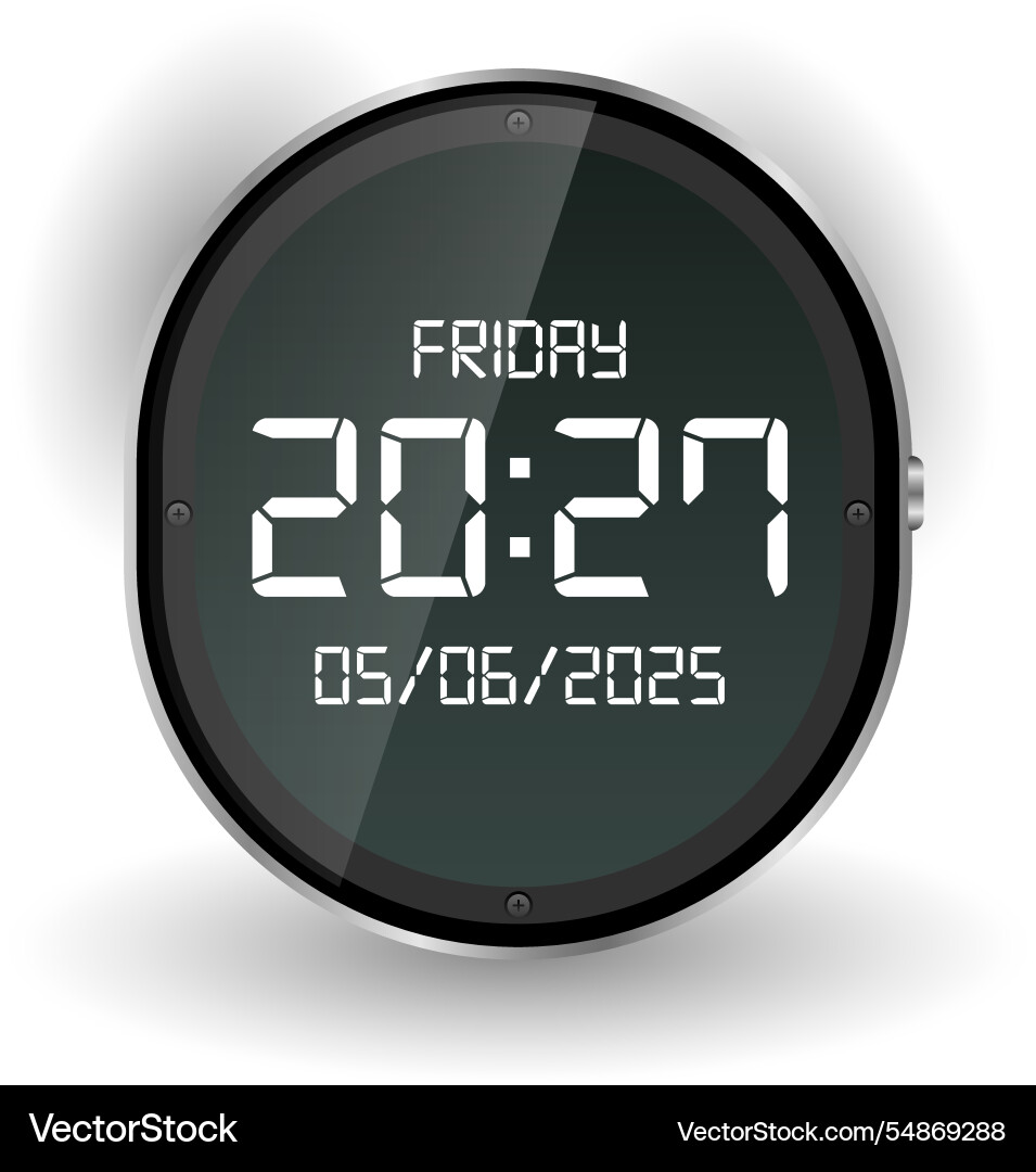 Digital round smartwatch face with date and time Vector Image