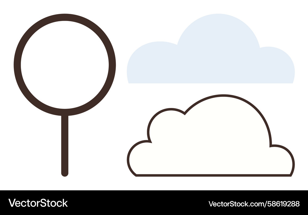 Minimalist tree and two clouds in simple line art Minimalist tree and two clouds in simple line art Vector Image