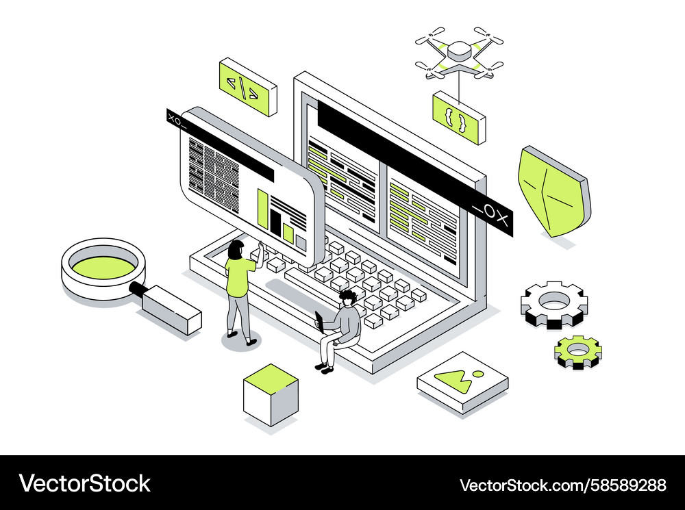 Programming isometric concept Programming isometric concept Vector Image