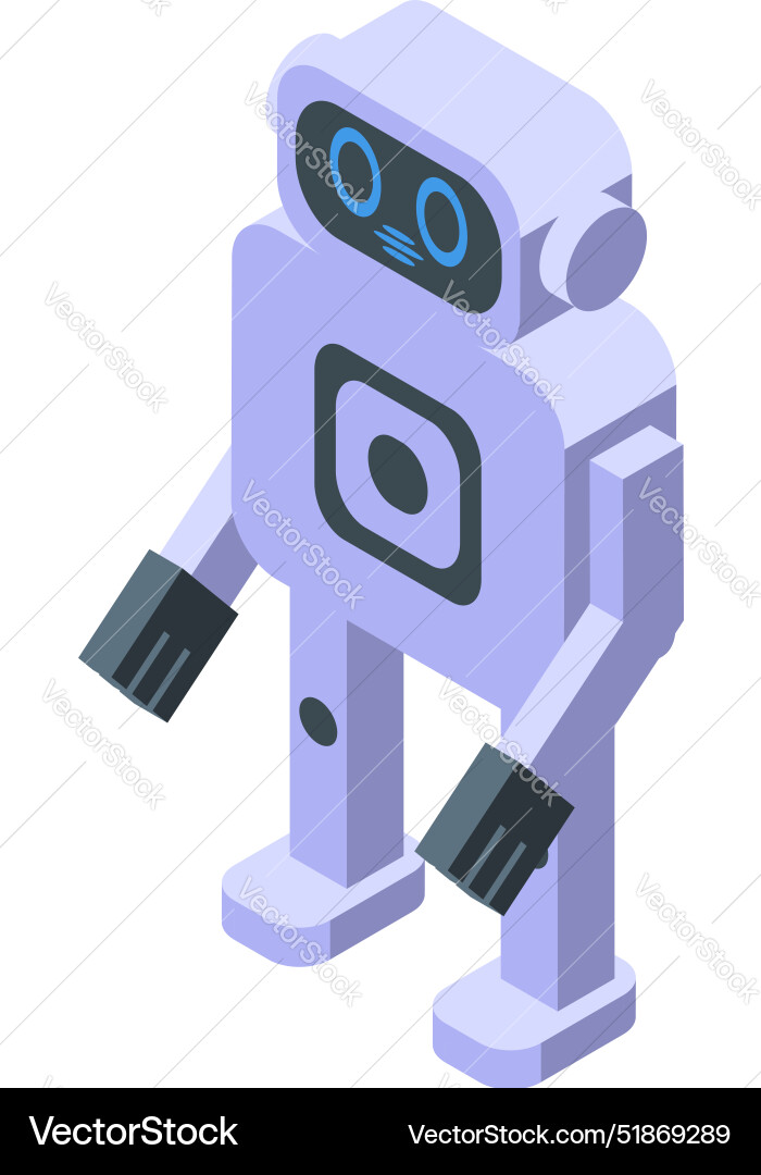 Chatbot robot standing with square body and camera Chatbot robot standing with square body and camera vector image