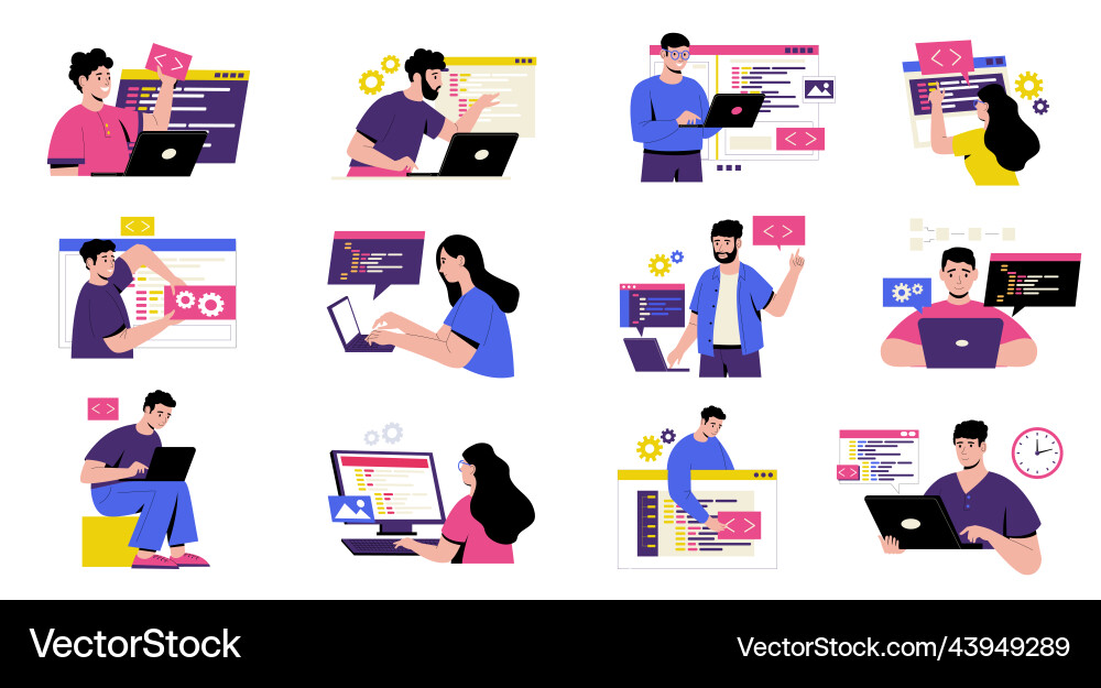 Coding characters concept cartoon developers vector image