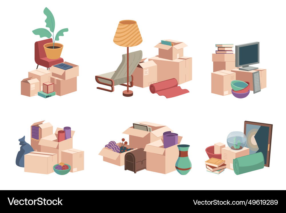 Piles of moving boxes packed empty Piles of moving boxes packed empty vector image