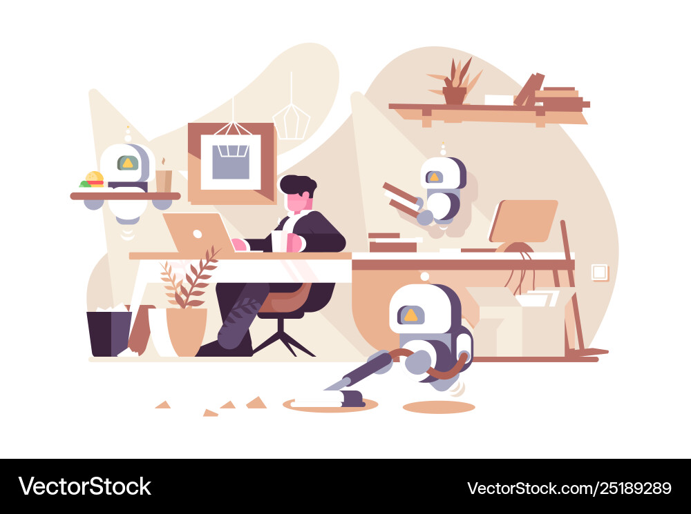 Robots working in office Robots working in office vector image