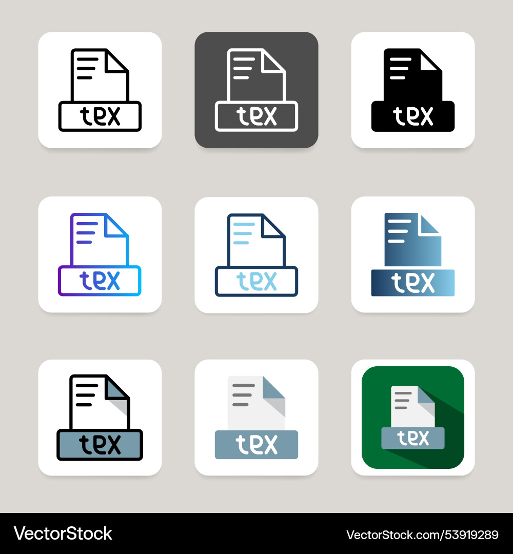 Set latex file format icons with different colors vector image