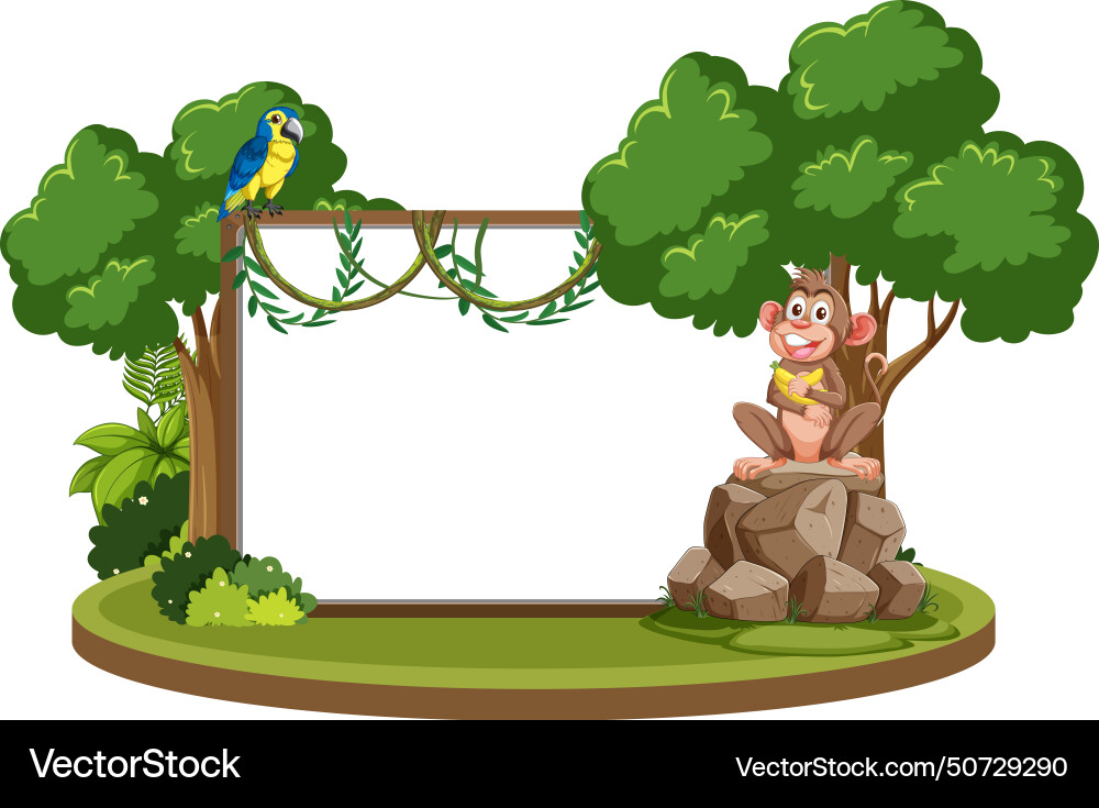 A monkey and parrot in lush setting Vector Image