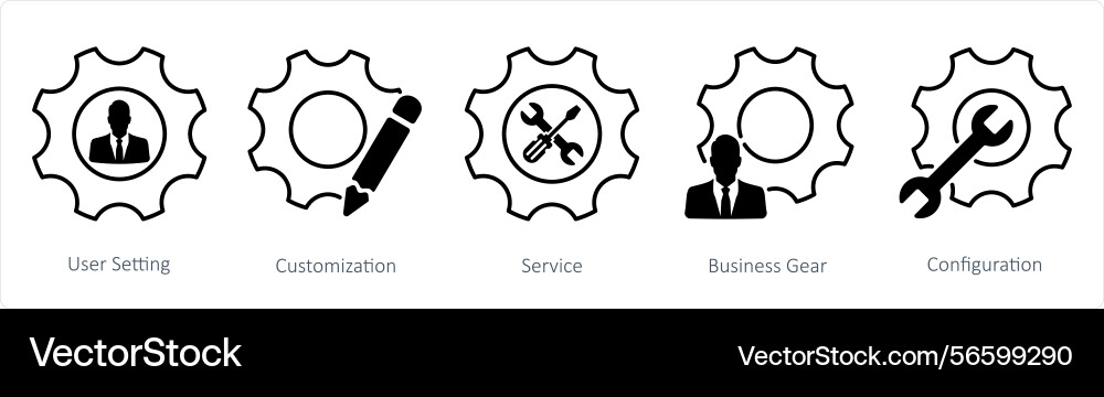 A set of 5 settings icons as user setting Vector Image