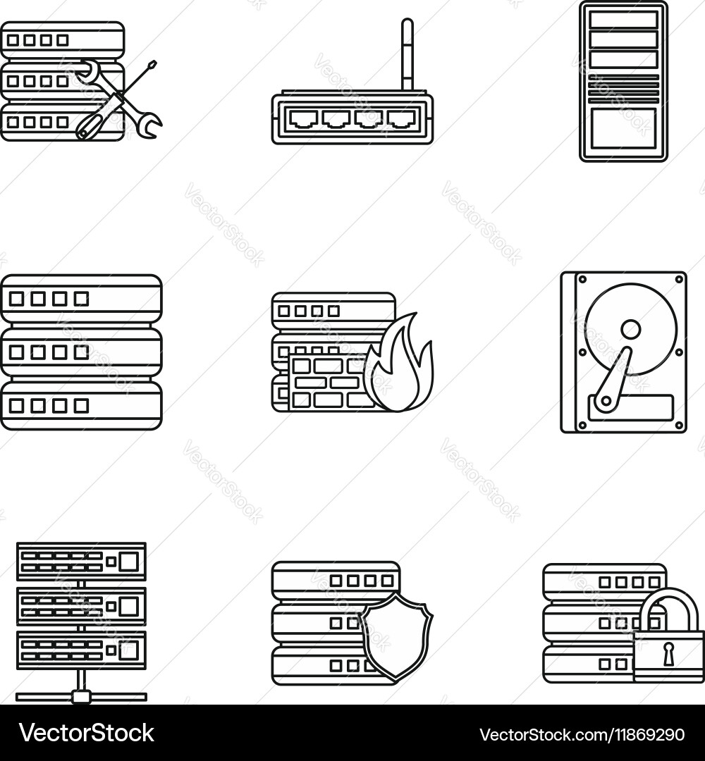 Computer setup icons set outline style Vector Image