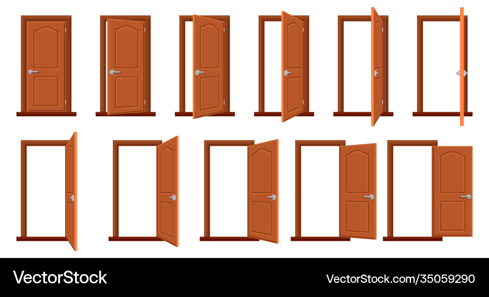 Door animation opened and closed wooden doors Vector Image