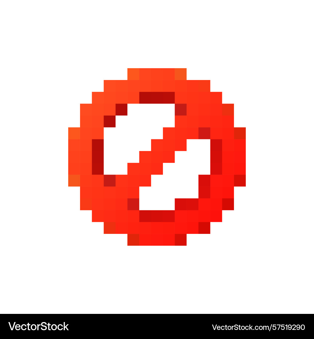 Gradient pixel prohibition icon in red 8 bit style vector image