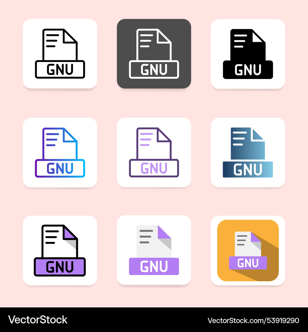 Set gnu icons file format for a stylish interface Vector Image