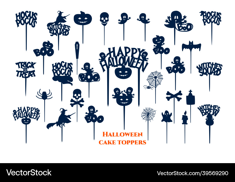 Set of halloween cake toppers with pumpkin ghost vector image