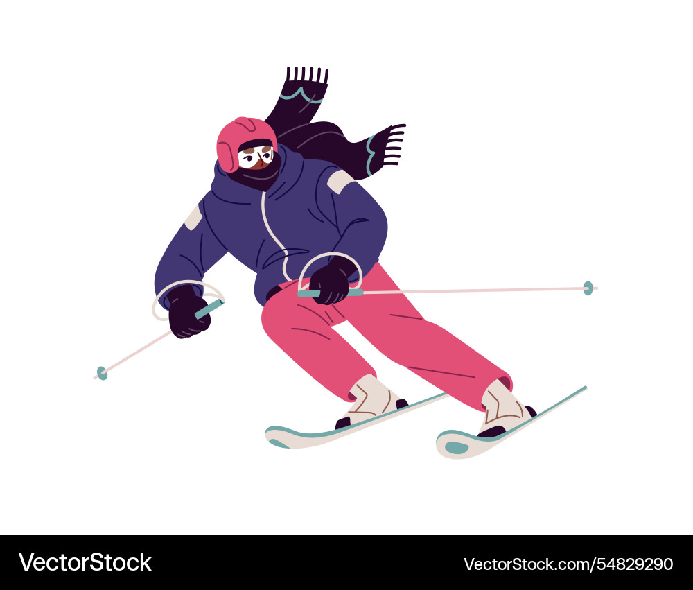 Sportsman in helmet and with poles fast rides Vector Image