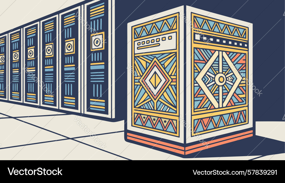 Abstract server racks with patterned front panel vector image
