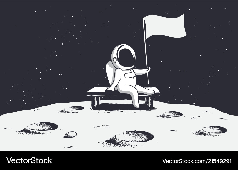 Astronaut on the Moon with Flag Vector Image