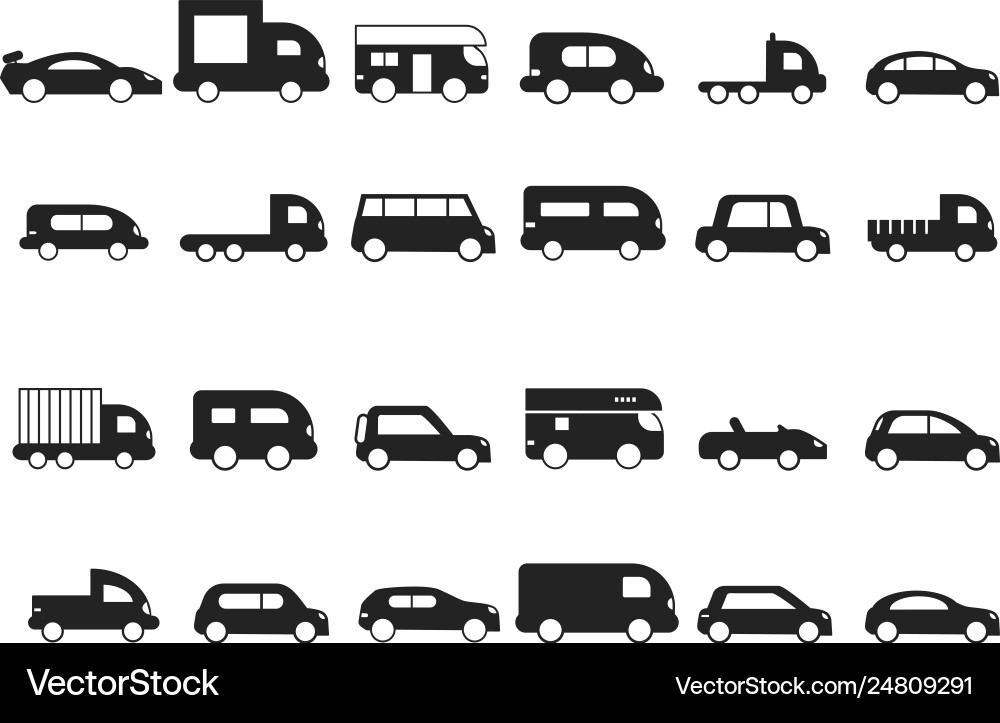 Car icons pictograms black transport truck suv Car icons pictograms black transport truck suv vector image