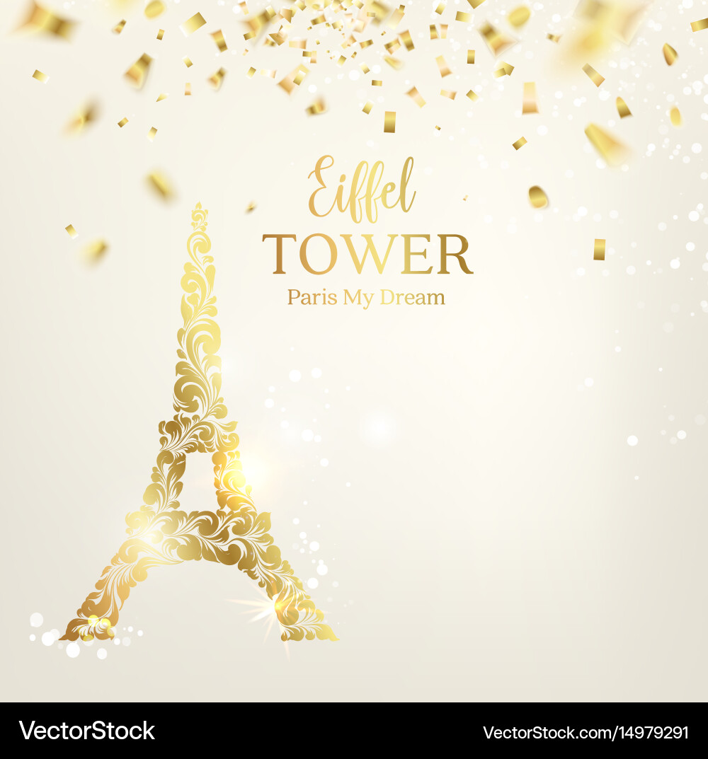 Eiffel Tower with Golden Confetti vector image