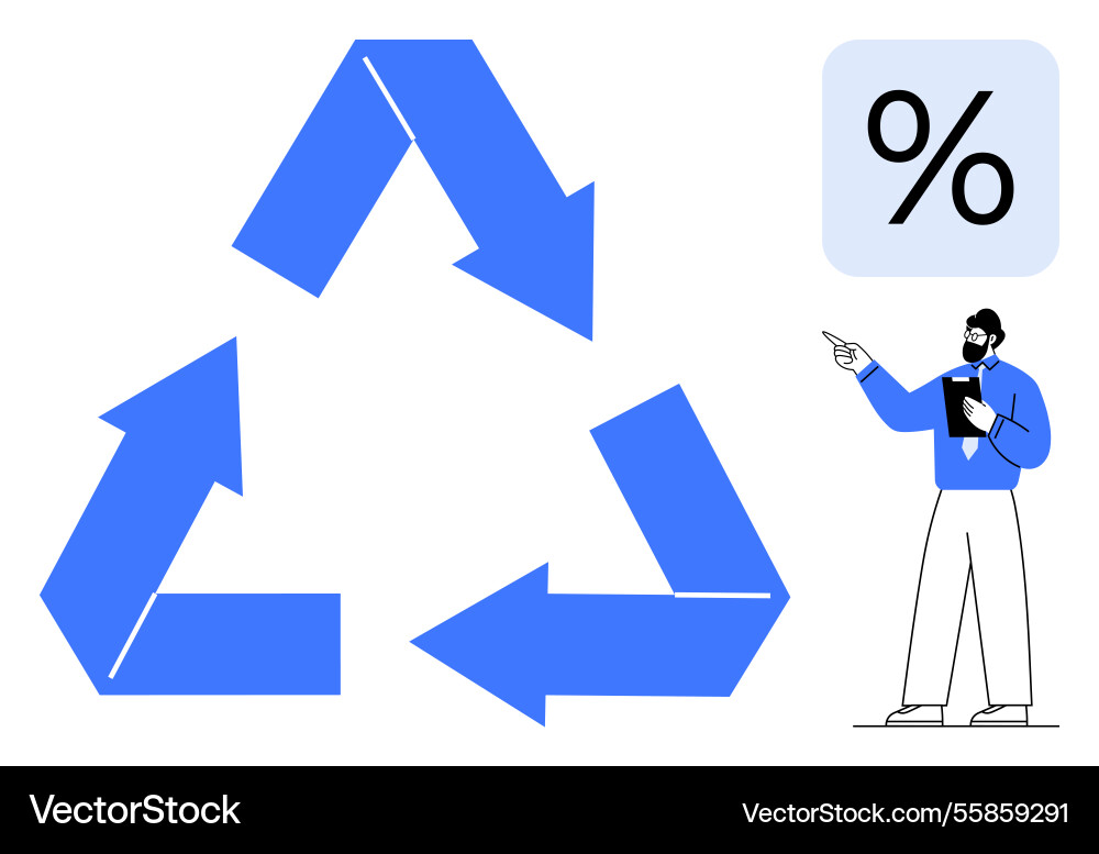Man analyzing recycling progress with large blue Vector Image