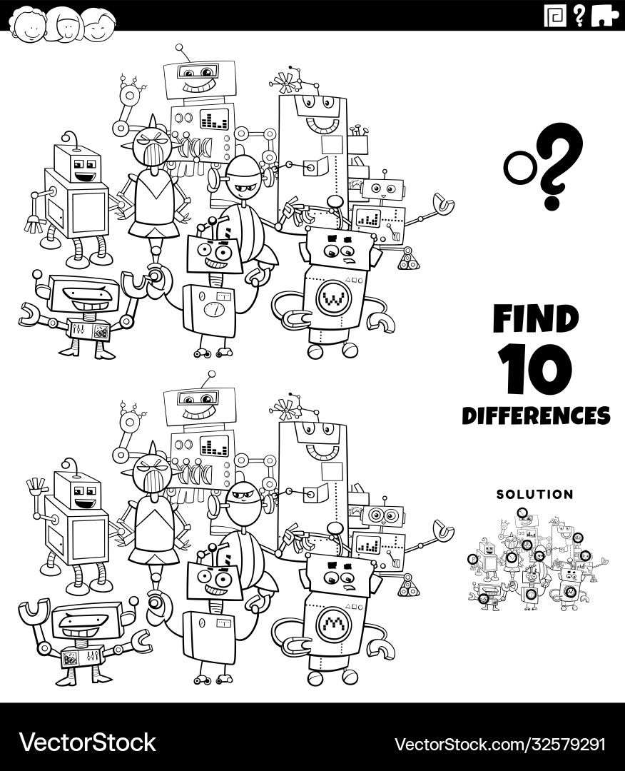 Robot Differences Puzzle - Find the Differences! vector image
