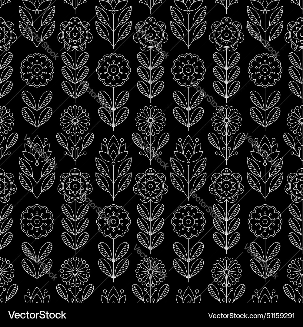Seamless pattern with flowers in line art style Vector Image