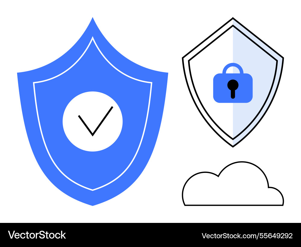 Digital security represented by shields with lock Digital security represented by shields with lock vector image