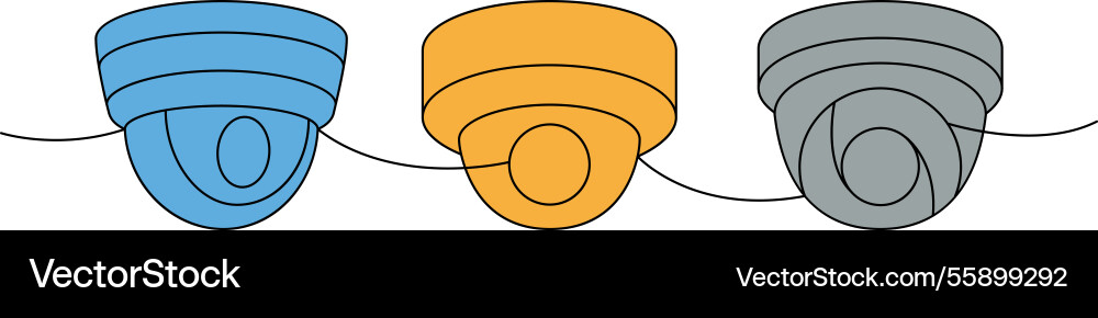 Security cameras one line colored continuous Security cameras one line colored continuous vector image