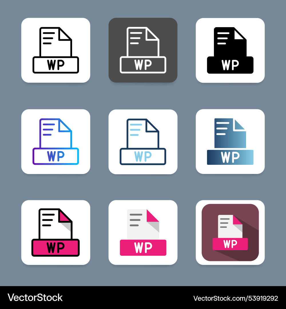 Set wp document file type icons symbol Vector Image