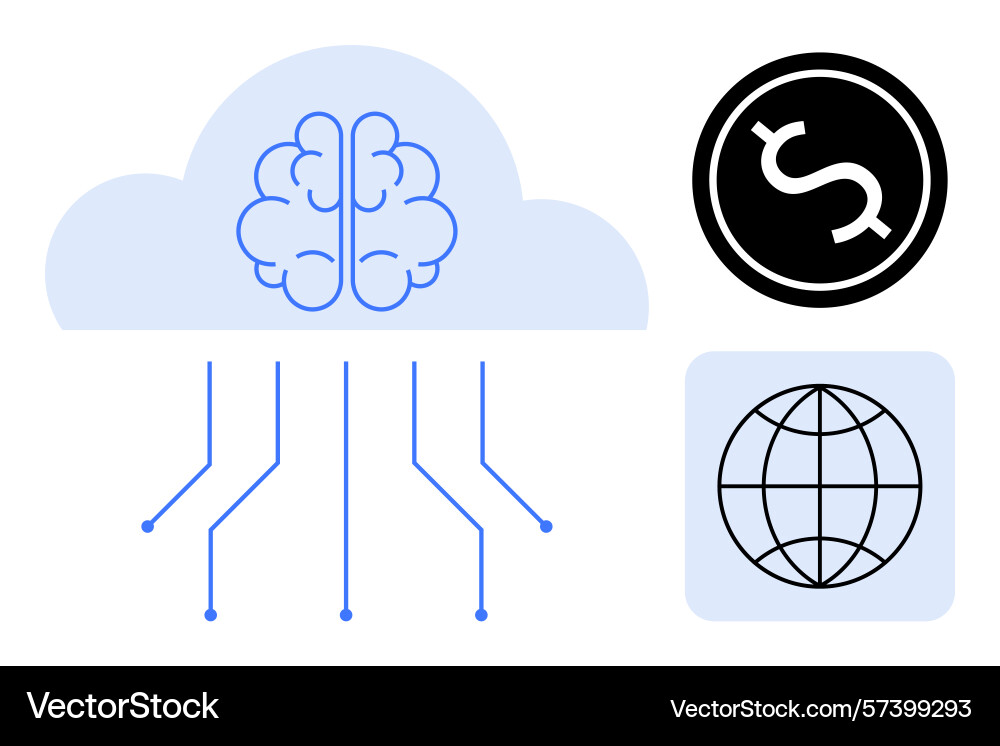 Cloud computing concept with ai global network vector image