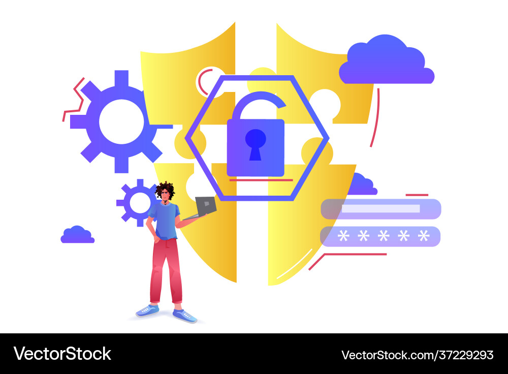 Man Using Laptop - Data Security vector image