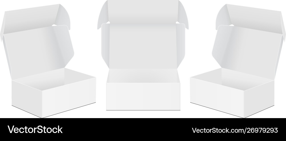 Set empty square boxes with open lid mockup vector image