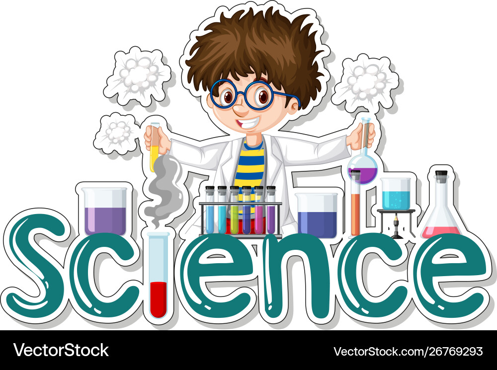 Sticker design with scientist doing experiment vector image