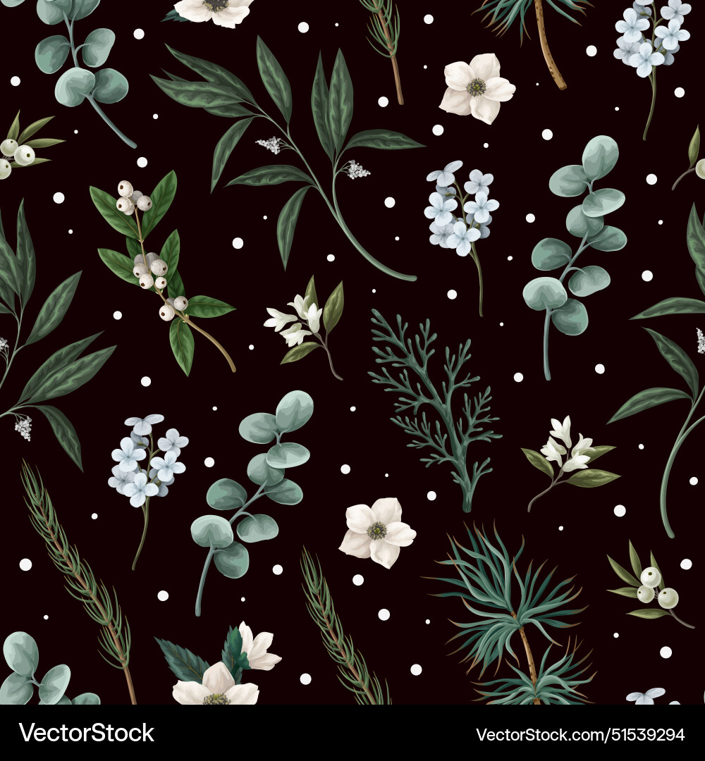 Botanical seamless pattern with christmas flowers Vector Image