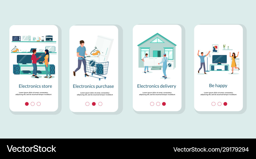 Electronics store mobile app onboarding screens Electronics store mobile app onboarding screens vector image