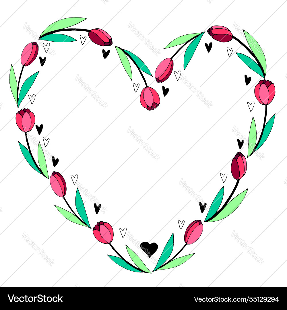 Frame in the shape of heart from red tulips Vector Image