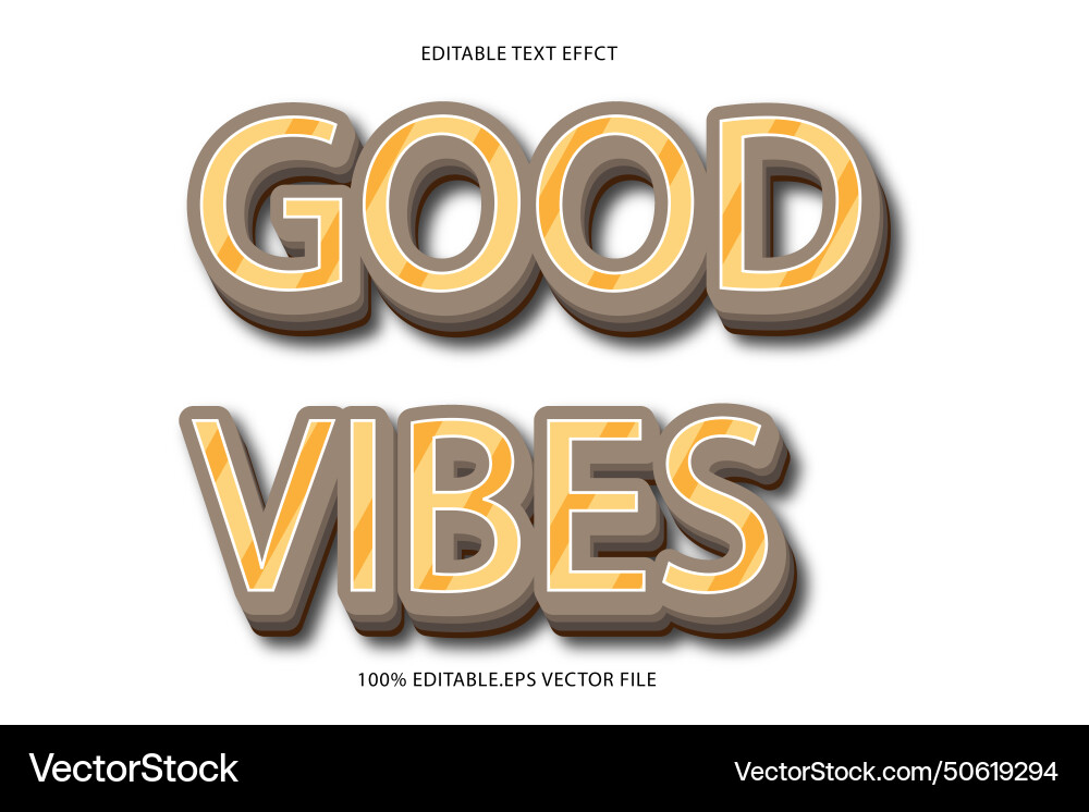 Good vibes editable text effect 3d emboss Vector Image