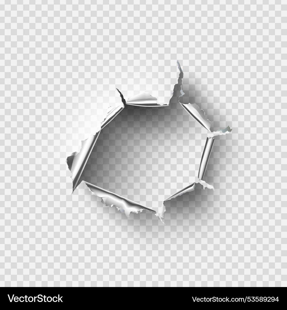 Ragged hole torn in ripped metal on transparent Ragged hole torn in ripped metal on transparent vector image