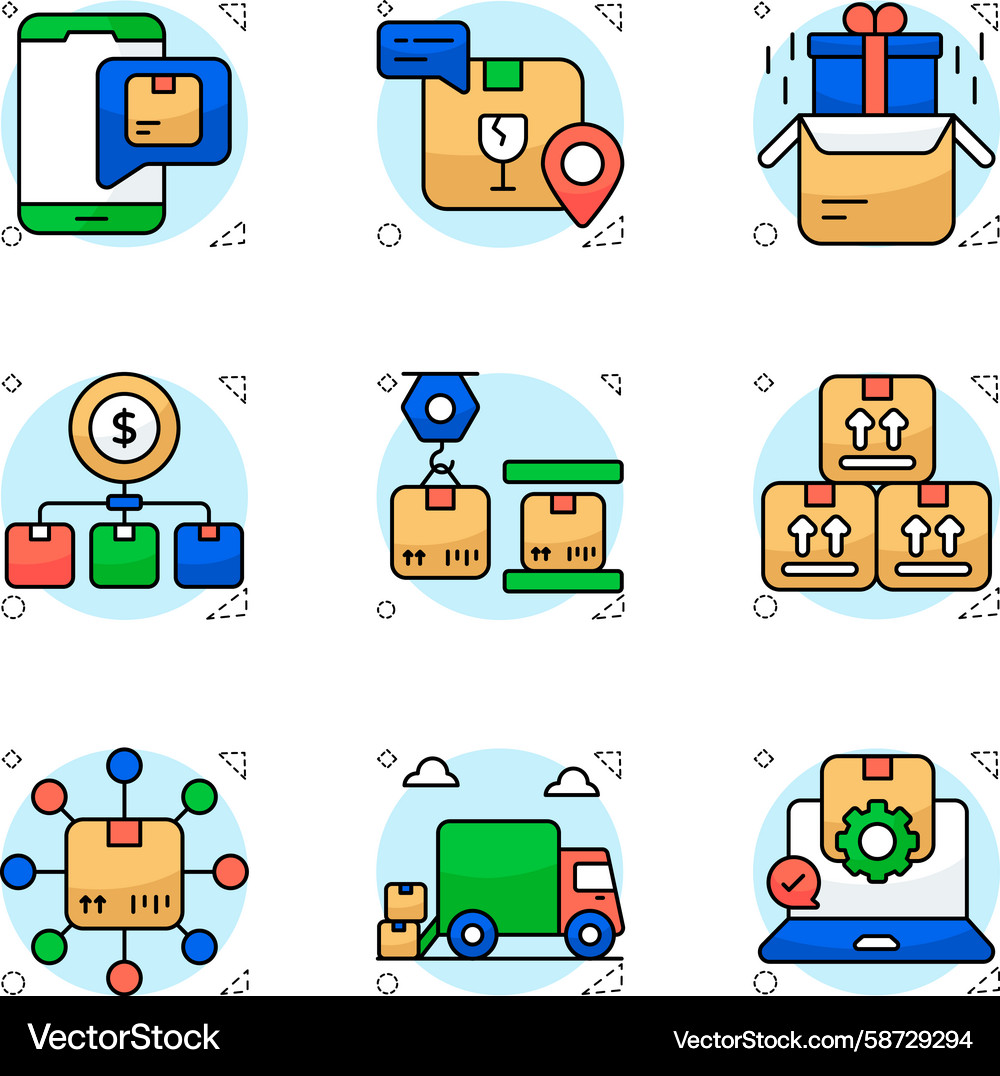 Set of logistic and inventory flat icons Vector Image