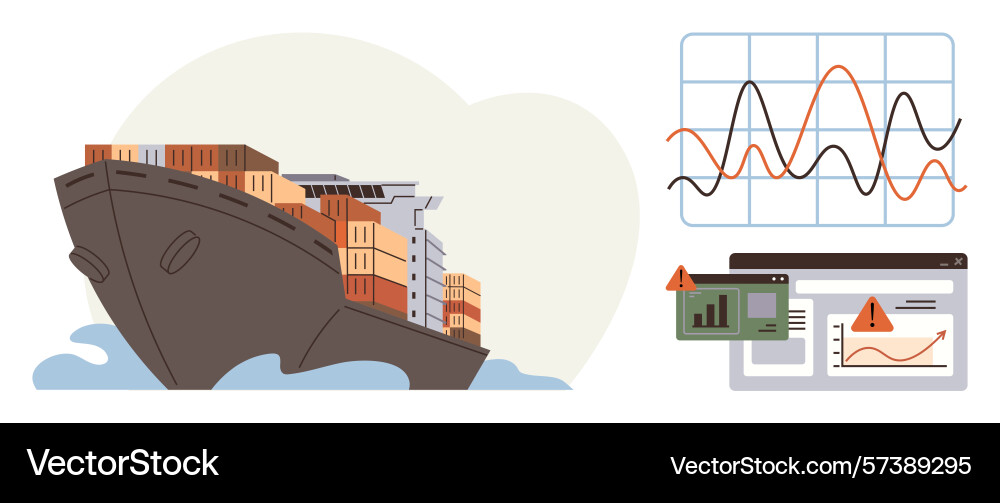 Cargo ship operations and data monitoring Cargo ship operations and data monitoring vector image