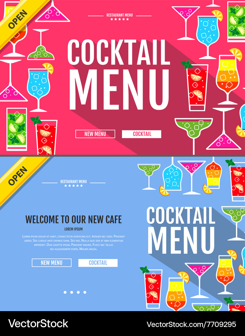 Flat style cocktail menu concept web site design vector image